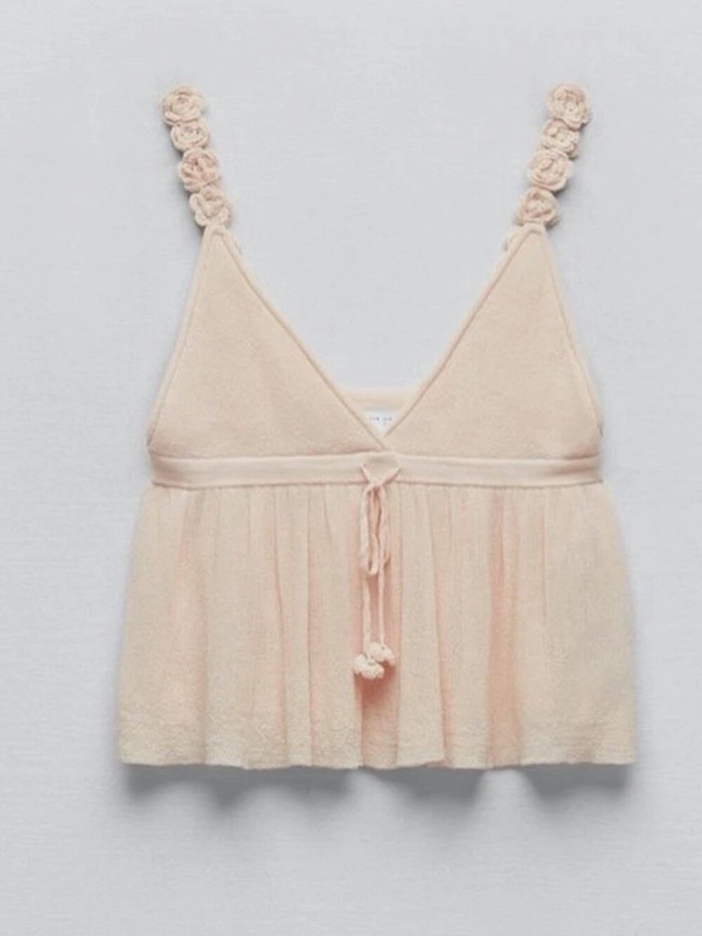 Zara Light Pink Rosette Strap Cropped Tie Front Tank Top Size Medium